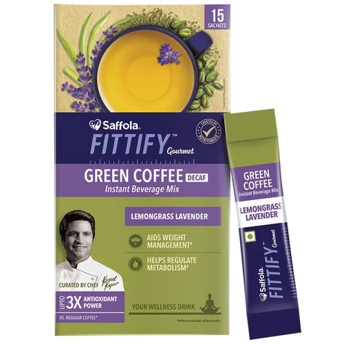 Saffola FITTIFY Gourmet Green Coffee Instant Beverage Mix - Lemongrass Lavender, 15 Sachets Box-2.webp